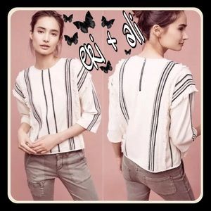 ANTHRO ERI + ALI Cream Santillana Fringe Boho Top